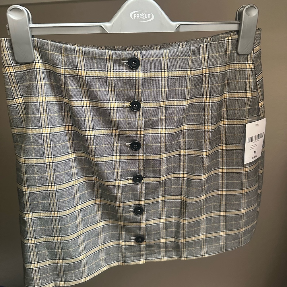 NWT Forever 21 Grey/Mustard Plaid Tartan Check Pencil Skirt Size Medium